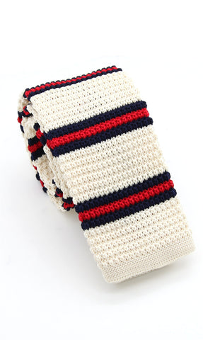 Beige Stripe Cotton Knit Tie